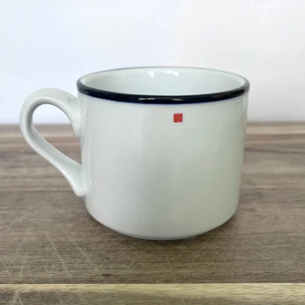 Set of 2 Vintage 90s Dansk Solvang Bistro Cups & Saucers Blue White Red Checks